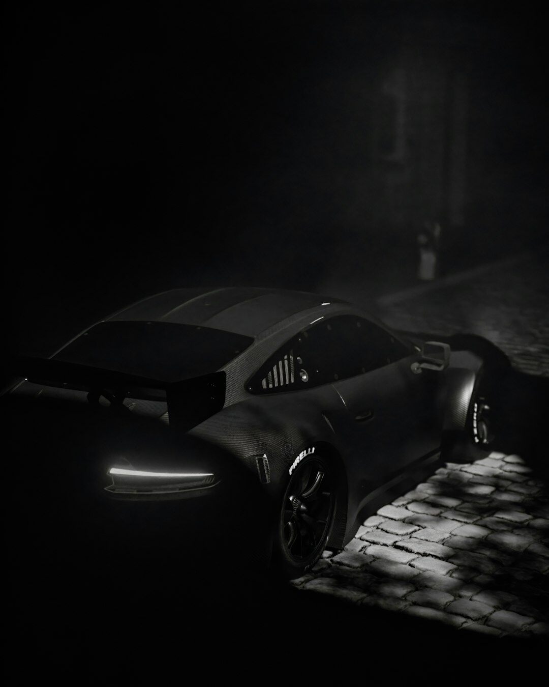 Modern hypercar with aggressive aerodynamic design photographed at night